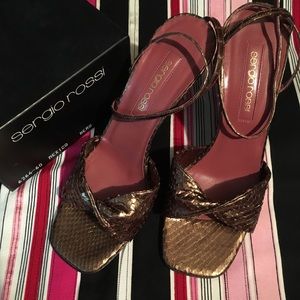 Sergio Rossi Python Skin Ankle Strap Stilettos